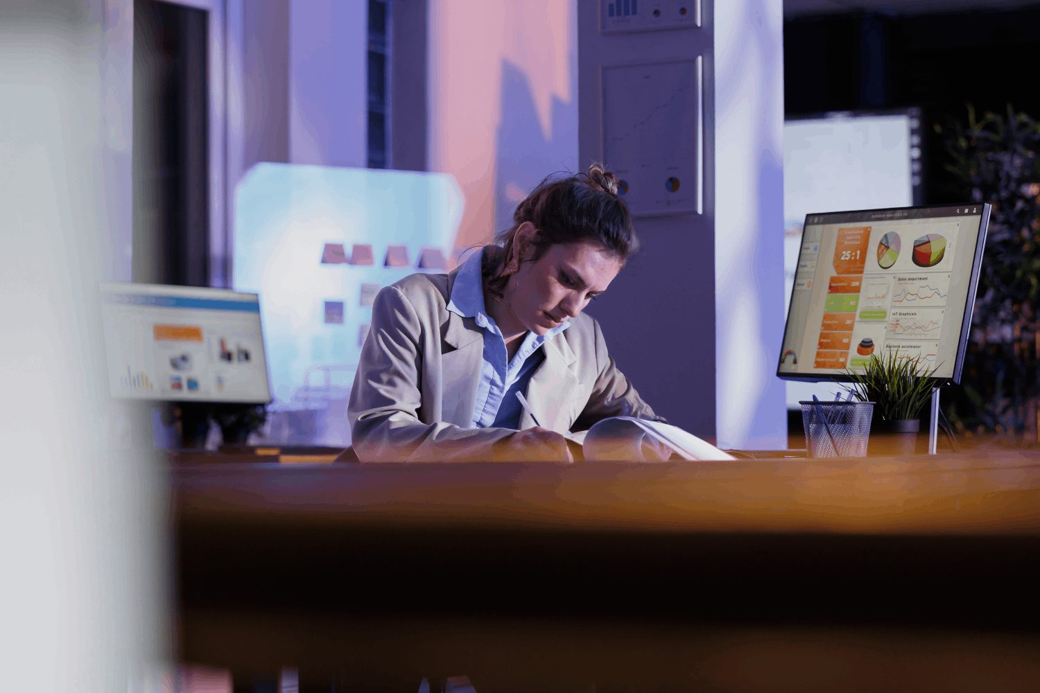 Entrepreneur reviewing a financial growth report